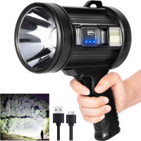 MIXILIN Rechargeable Spotlight, 90000 Lumens Handheld Hunting Flashlight Led Spot Light with Cob Light and Solar Panels, Lightweight and Super Bright Spotlight for Hunting Boating Camping Black