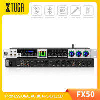 XTUGA FX50เอฟเฟกต์ดิจิทัลก่อนเวทีแบบมืออาชีพ KTV ป้องกันการหอนโปรเซสเซอร์เสียงเสียงสะท้อน USB บลูทูธออปติคอล5ไมค์สำหรับ MP3เครื่องถอยหลังในครัวเรือนคาราโอเกะเวทีโบสถ์การแสดง