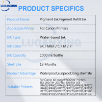6 × 1000มล. เม็ดสีหมึกสำหรับแคนนอน PFI-107 PFI-120 PFI-102 PFI-707 PFI-710 TM-200 TM200 TM-205 TM-300 TM-305 PFI-320 Ipf670 Ipf680