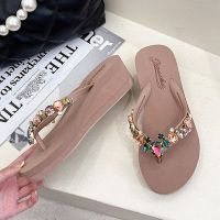 Rhinestone Thong Flip Flops Women Fashion Crystal Casual Wedges Slides Summer Outdoor Beach Clip Toe Sandals Platform Slippers