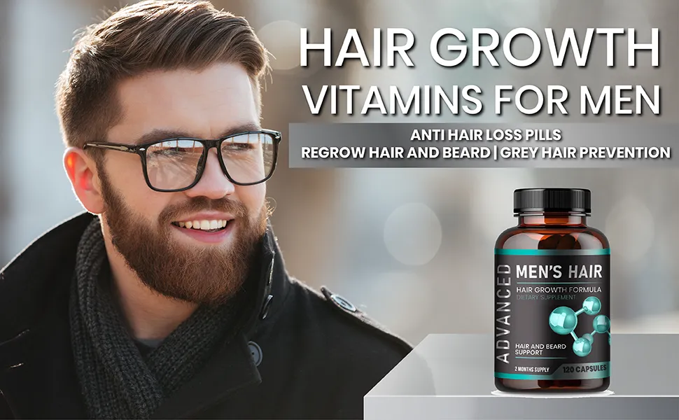 Hair Growth Vitamins For Men - Anti Hair Loss Pills. Regrow Hair & Beard  Growth Supplement For