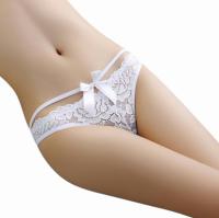 White Sexy Cross Bow Lace G-String กางเกงในลูกไม้สีขาว แต่งสายไขว้เอว ด้านหลังโชว์ก้น สุดเซ็กซี่