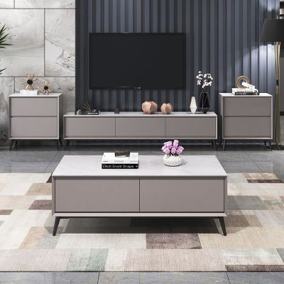 [COD] TV cabinet coffee light luxury minimalist rock slab modern living room set combination Italian apartment storage drawer