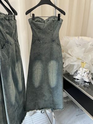 Hot sell 2023 Spring Summer Womens New Denim Dress Summer y2k clothes Vintage Blue Washed Smocked Slim Denim A-line Dress 24H Shipping