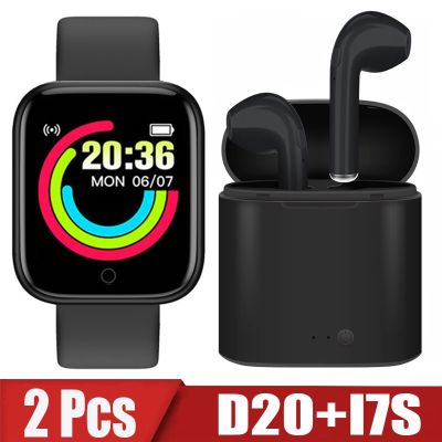 （A Decent035）2Pcs D20 I7sWatch ผู้ชายผู้หญิง BluetoothWatchesFitnessTracker Pedometer Y68 Smartwatch สำหรับ IOS