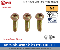 เกลียวเหล็กปลายตัดผ่าร่อง TYPE +BT+ JP+ (รุ้ง) ขนาด M4 [CROSS PAN HEAD CUT THREAD FLAT-END SCREWS (TYPE-BT)]