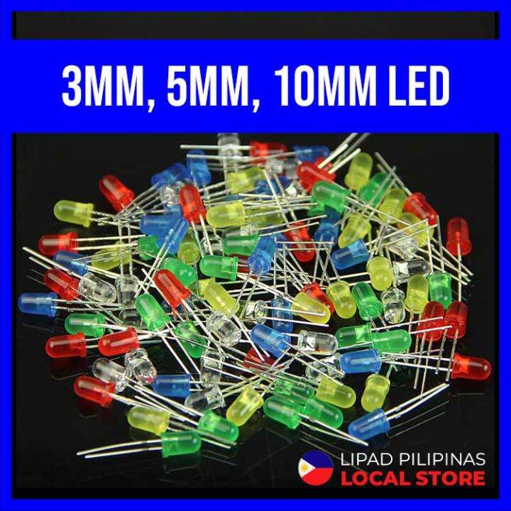 3mm 5mm 10mm LED Light Emitting Diode Red Green Blue White Yellow Lamp ...