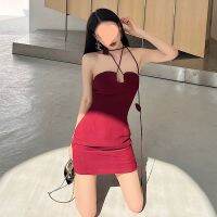 Advanced sense of pure desire private servers aristocratic temperament is the red skirt with shoulder-straps little package skirt skirt