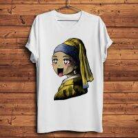 ขายดี!เสื้อยืดลําลอง แขนสั้น พิมพ์ลาย The Kawaii Girl with A Pearl Earring Funny Vermeer Artistic สําหรับผู้ชาย และผู้หญ  66EI