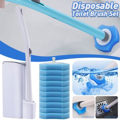 Wall-mounted Disposable Toilet Brush Cleaner with 10x Replacement Brush Head Bathroom Long Handle Cleaning Brush Toilet Acces