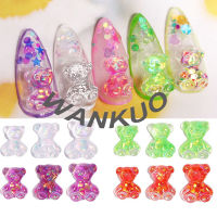 【WANKUO】Women Nail Art Rhienstone Jewelry Bear Finished Stereo Light Crystal Unreal Color Candy Bear Ladies Nail Rhinestone