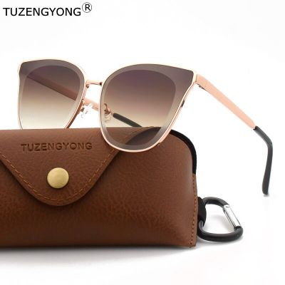 TUZENGYONG 2022 New Cat Eye Sunglasses Metal Frame Glasses Brand Design Lady Fashion Gradient Sun Glasses UV400 To Prevent Glare Cycling Sunglasses