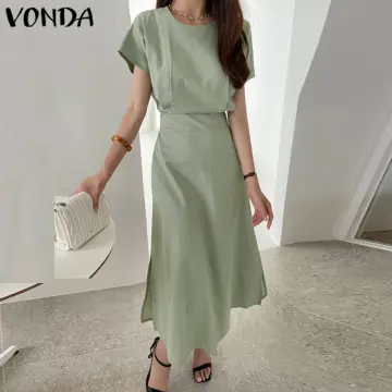 Elegant Korean Womens Faux Leather A-Line Dress Party Casual Long Slip Dress