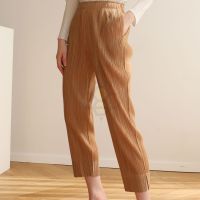 ♕₪▪ Aiden001 -One Size Autumn Spring Summer Pleated Regular Style Slim Fit Casual Skinny Straight Leg Cropped Pants 6869