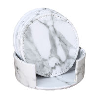 6PCS of Set Marble Coaster Set Holder Strong Insulation Round Cup Pad with Leather Tea Cup Cushion Holder Tableware Placemats