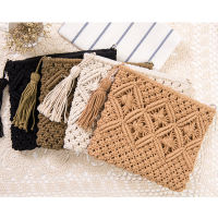 Ladies Cotton Rope Handmade Macrame Bag Womens Bohemian Clutches Purse Classic Woven Crochet Bag Wit Tassel