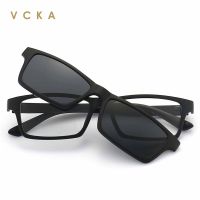 VCKA Kacamata Clip On Magnetik Terpolarisasi Persegi Kacamata Resep Optik Pria Miopi UV400 Sesuai Pesanan