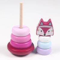 Fox Treeyear 8ชิ้นแหวนแบบซ้อนหลายอันไม้ Roly-ที่ใส่อาหารสัตว์สำหรับการพัฒนาในช่วงต้นและทักษะการเรียงลำดับสำหรับอายุ12เดือน