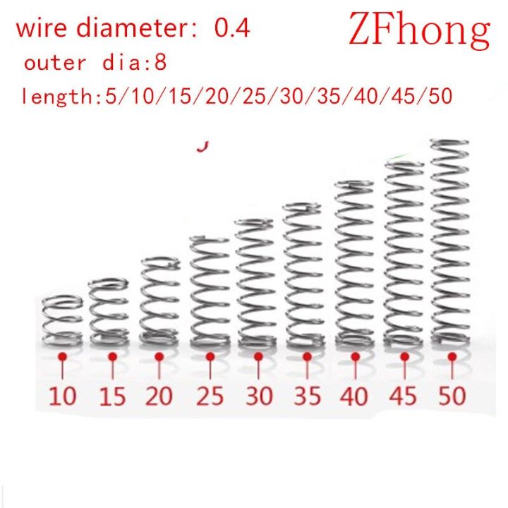 【✲High Quality✲】 zhongkouj558251 สปริงบีบอัดไมโครขนาดเล็ก10มม. 20ชิ้น/ล็อต0.4*10*15/20/25/30/35/40/45/50มม. 0.4สเตนเลสสตีล