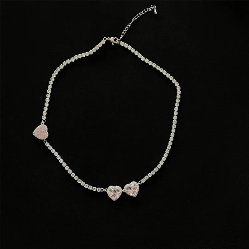 Korean Pink Diamond Love Necklace Clavicle Chain Peach Heart Super Flash  Zircon Collares Choker Necklaces