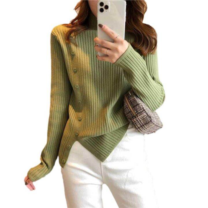 autumn-2023-new-korean-style-half-turtleneck-sweater-for-women-base-shirt-loose-pullover-outerwear-all-match-sweater-2023