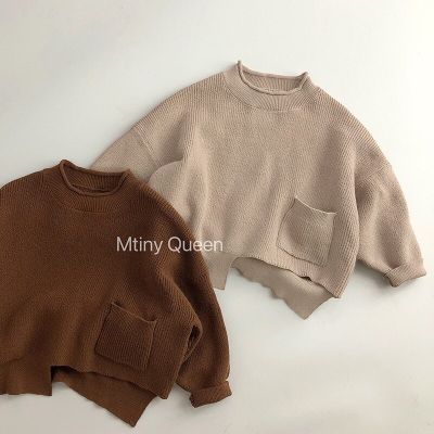 Korean Style Autumn Spring Baby Boys Girls Knitting Clothing Long Sleeved Solid Color Pullover Baby Boys Girls Pullover Sweater