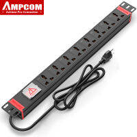 AMPCOM Universal PDU Power Strip Switcher 8ช่อง1U 220-250V 10/16A ทองแดงวัสดุอลูมิเนียมอัลลอยด์3ม