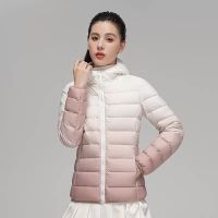 ZZOOI Women Gradient Designer Down Coats 2022 Autumn/Winter New Fashion Hooded Slim Fit Female Ultra Lightweight Keep Warm Jackets