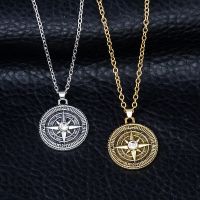 Retro Cross Compass Pendant Necklace For Women Men Vintage Puck Silver Color Octagon Star Round Necklace Chain Jewelry A864