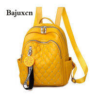 Womens backpack 2022 new rivet multifunctional bag soft PU leather youth girl student schoolbag yellow main