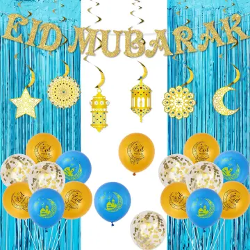 Blue Glitter Ramadan Mubarak Banner Eid Mubarak Decoration, Muslim