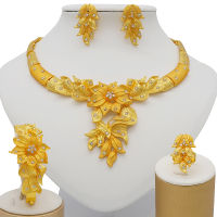 Fine Jewelry Sets For Women Gold Necklace Earrings Ring Bracelet Party African Dubai Bridal Wedding Gifts Jewellery Set