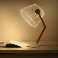 Modern Led Desk Lamp 3D Visual Bend Study Read Table Wooden Bracket Acrylic Board Creative Bedside Decoration Night Stand Light