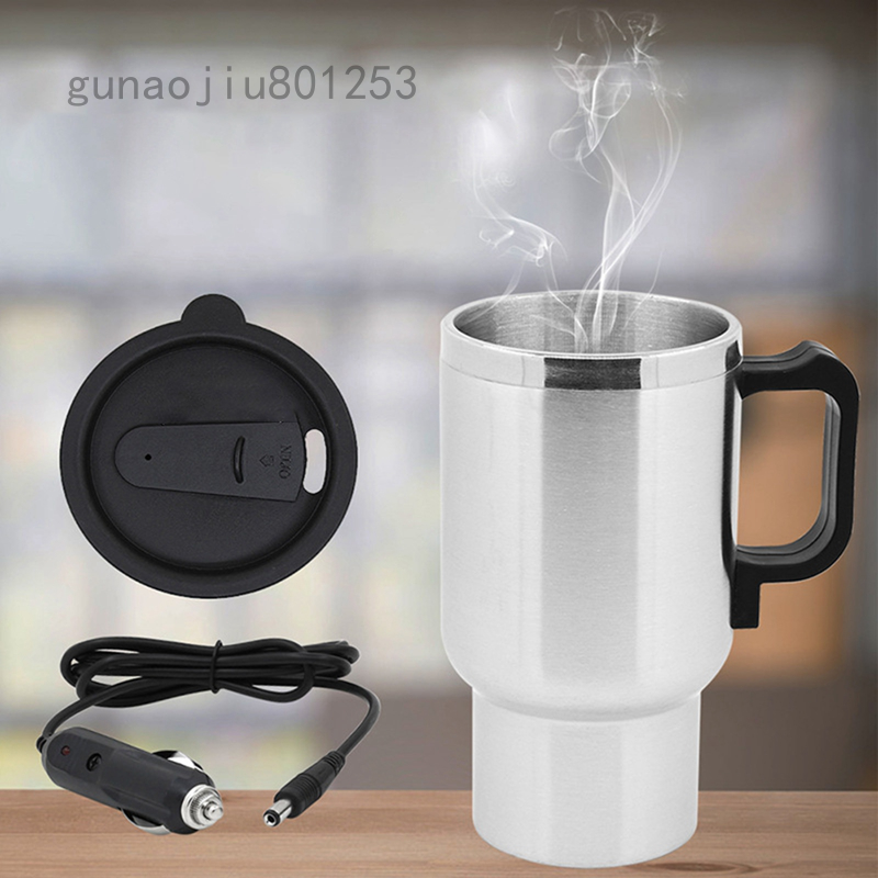 Car Electric Water Heater Mug Stainless Steel Travel Heating Coffee Kettle Cup 