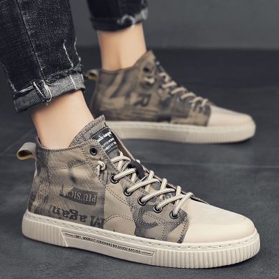 🏅 High-top canvas shoes mens 2023 new autumn soft-soled shoes trend all-match casual cloth shoes mens non-slip summer