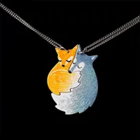 sanhe 2pcs New Couple Pendant Necklace Hand-painted Fox Embracing Big Gray Wolf Pendant Necklaces Fashion Jewelry