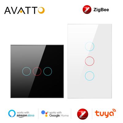 AVATTO Tuya Zigbee Smart Switch with Glass Panel，EU/US Standard Touch Light switch APP Remote Control with Alexa Google Home