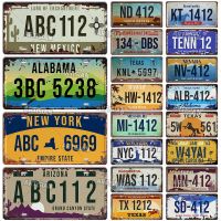 Artisian US State Classic License Plate America Vintage Car Registration Rusty Number Plate Decorative Metal Sign Wall Decor Baking Trays  Pans