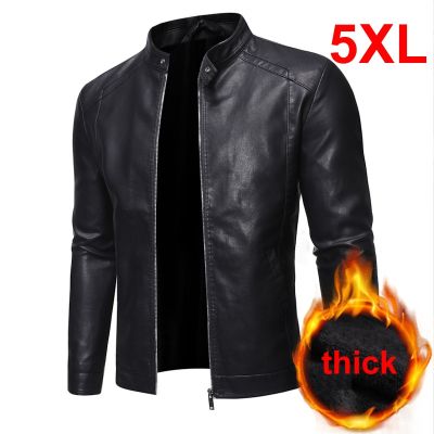 ZZOOI Mens PU Leather Jacket Motorcycle Biker Mens Jackets 2021 Autumn Winter Warm Black Outdoor Outwear Coats 5XL Plus Szie