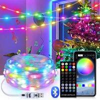 （roast chicken）บลูทูธ Led String WS2812 RGBIC เพลง Mircrophone Street Garland ไฟคริสต์มาสตกแต่งโคมไฟวันหยุด RGB Room Decor