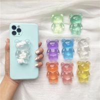 Korea Candy Color Clear Bear Mobile Phone Holder Grip Tok Bracket For iPhone 13 Foldable Griptok Foldable Folding Finger Stand Selfie Sticks