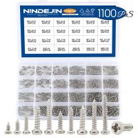 NINDEJIN 1100 pcs สกรูหัวกลมขนาดเล็ก M1.2 M1.4 M1.5 M1.7 M2 สีดำสกรูชุดสกรูคอมพิวเตอร์แล็ปท็อป