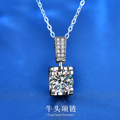Moissanite 925 Sterling Silver Necklace Classic Four-Claw Ox Head Diamond 1 Karat Clavicle Pendant Elegant Jewelry Wholesale