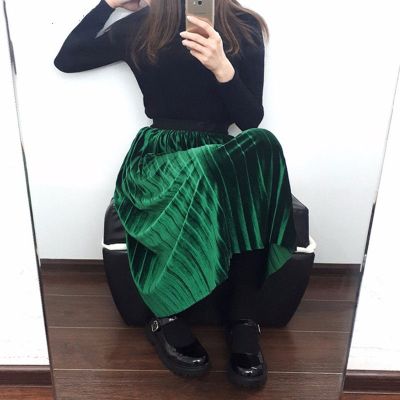 【CC】 2018 New Fashion Skirt Waist Pleated Elastic Female