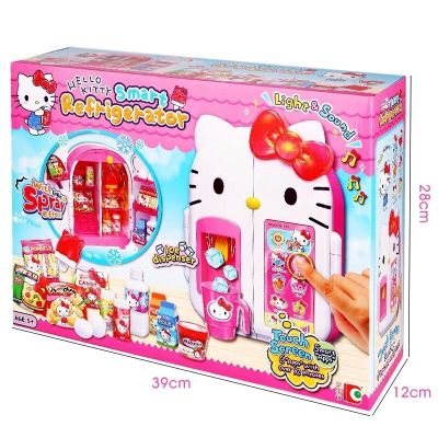 Sanrio ซีรีส์ใหม่โมเดลเฮลโลคิตตี้เด็กผู้หญิงตู้เย็นขนาดเล็กน่ารักจำลองครอบครัวปืนฉีดน้ำของเล่นร้องเพลงของขวัญวันเกิดของเด็ก