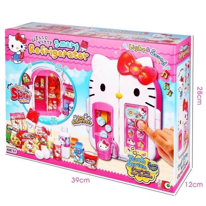 sanrio-ซีรีส์ใหม่โมเดลเฮลโลคิตตี้เด็กผู้หญิงตู้เย็นขนาดเล็กน่ารักจำลองครอบครัวปืนฉีดน้ำของเล่นร้องเพลงของขวัญวันเกิดของเด็ก