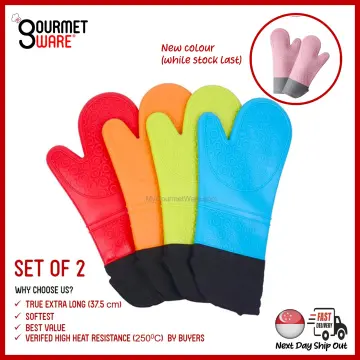 HOMWE Extra Long Professional Silicone Oven Mitt, Oven Mitts with Quilted  Liner, Heat Resistant Pot Holders, Flexible Oven Gloves, Black, 1 Pair,  14.7 Inch