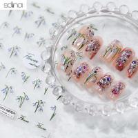 SDINA สติกเกอร์ติดเล็บสไตล์จีนรถเครนรูปตกแต่งเล็บเครื่องแต่งกายโบราณสีสันสดใสสติกเกอร์รูปดอกไม้ร้านทำอุปกรณ์เสริมเล็บเล็บ