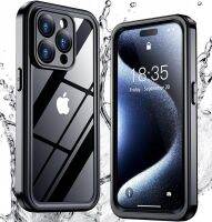 MD สำหรับ iPhone 15 Pro เคสกันน้ำ,เลนส์กล้องถ่ายรูปกระจกเทมเปอร์9H ในตัวและป้องกันหน้าจอ [IP68ใต้น้ำ] [กันฝุ่น14FT] [กันฝุ่น] เคสโทรศัพท์กันกระแทกทุกส่วนของเครื่อง6.1 "สีดำ