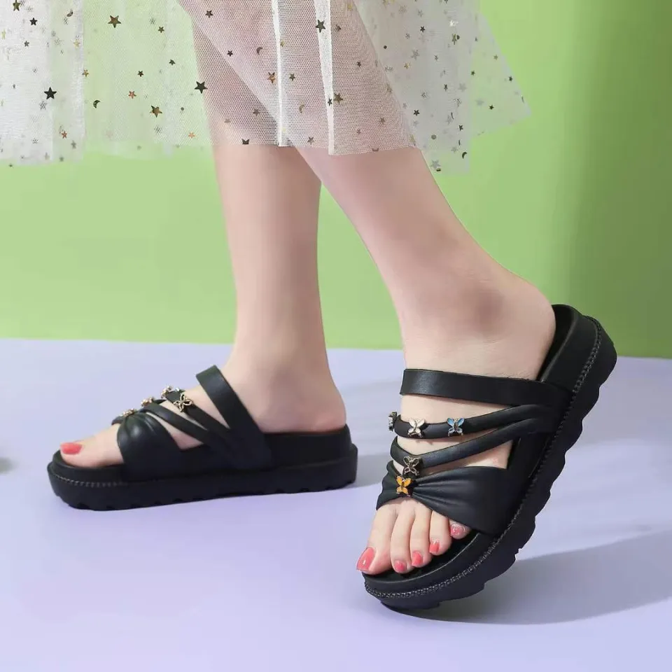 Amazon.com | Casual Side Slope Heel Bottom Roman Shoes Fashion Women'S  Sandals Summer Women'S Sandals Womens Designer (Black, 6.5) | Flats